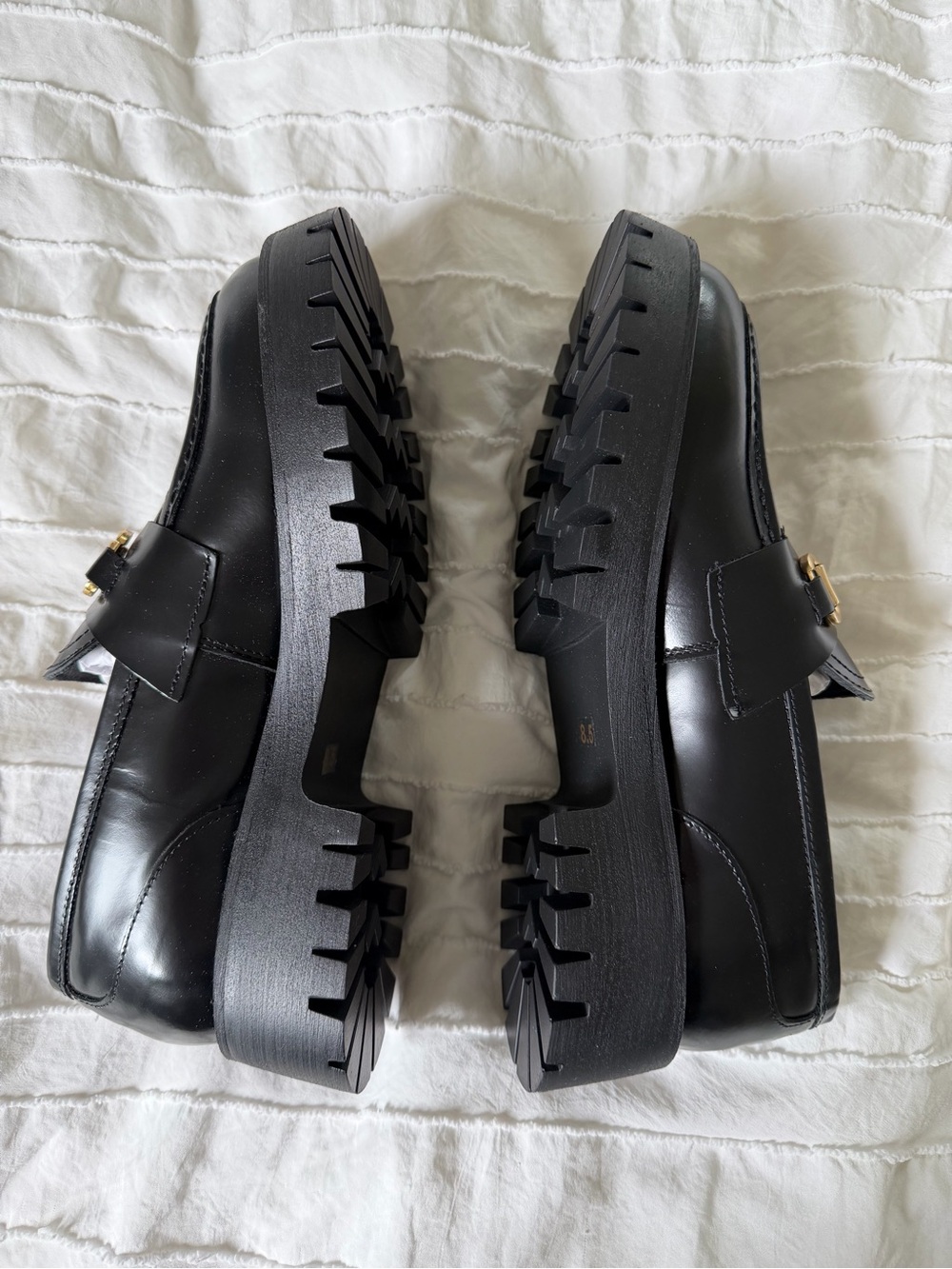 Chunky Platform Loafers in Black with Gold Accent - Women's Shoes - Picture 5 of 8